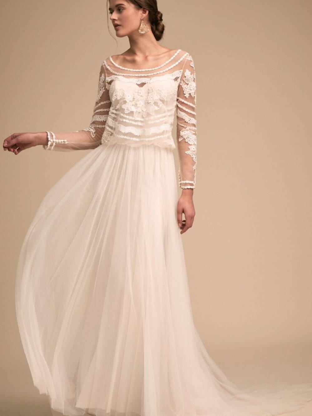 BHLDN Whispers & Echoes Novella Long Sleeve Lace Gown Size 10 NEW